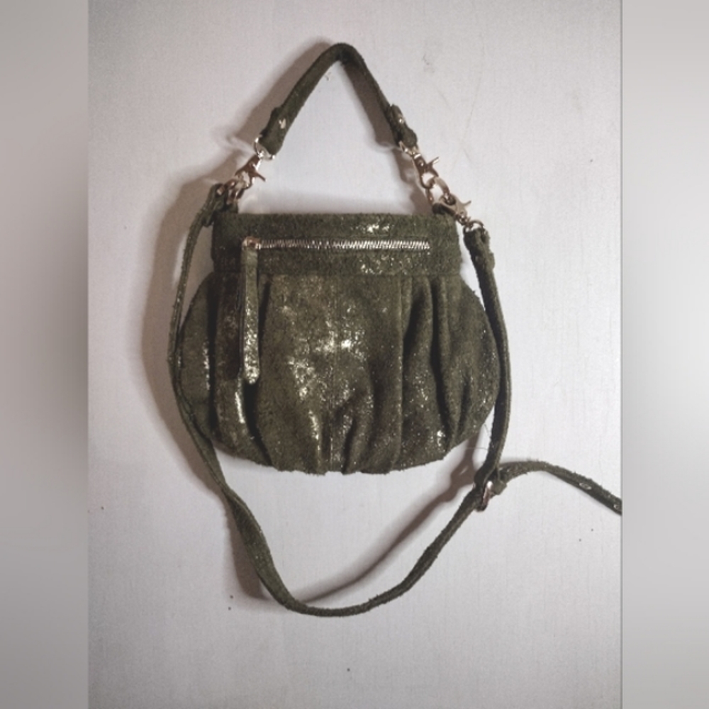 Junior Drake Crossbody Purse Green and Gold Eyelash Leather